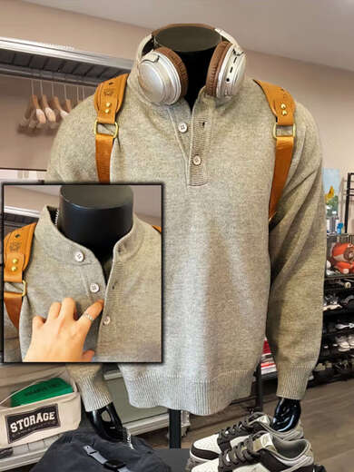 Semir Gray American Henley Collar Knitted Sweater Men's Long Sleeve Lazy Style Cleanfit Bottoming Knitted Sweater Jacket Light Gray Upgraded M