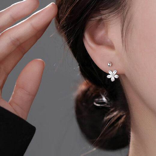 Qi Xiaomi (QI XIAO MI) S999 sterling silver flower earrings for women screw-buckle earrings for ear piercing 2025 new high-end white earrings jewelry a pair of flower earrings 999 pure silver
