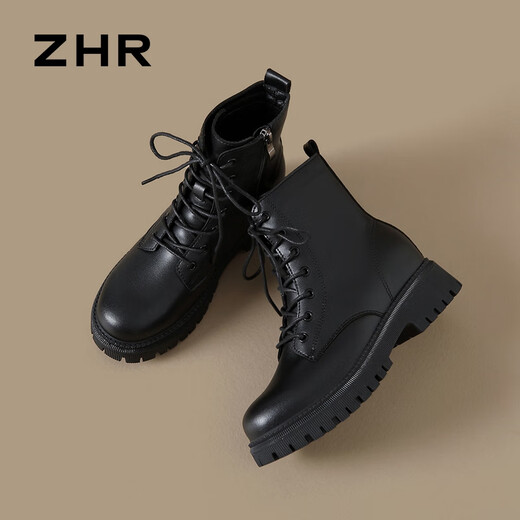 ZHR Martin boots women's autumn and winter retro British boots women's fashion versatile plus velvet short boots women ES08A black 38
