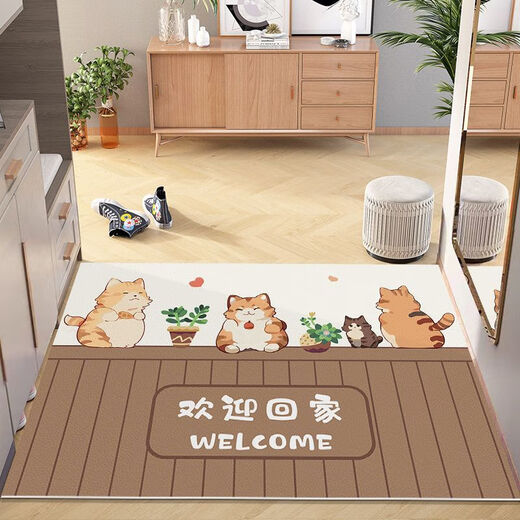 Beiyan no-wash door mat entry door mat pvc cute cartoon home entrance carpet can be cut and stain-resistant mat three dogs-welcome home width 80* length 100cm thickened thickness