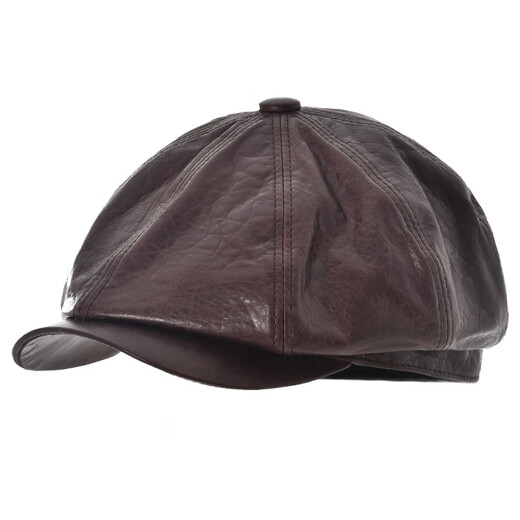 Kenmont Hat Women's 2024 New Peaked Cap Face-Revealing Small Genuine Leather Vintage Temperament Progressive Hat Large Head Circumference Beret Dark Brown M 58c_(Adjustable)