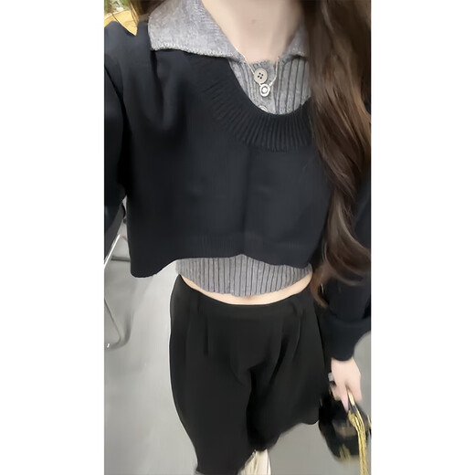 Han Lujiao (Hanlujiao) Robe d'automne Nouveau style 2025 Femme associée à un ensemble complet de robe de robe de petite sexe de style collégial Suit noir Suit en noir [ensemble en trois pièces] L [Recommandé 108-120Jin [Jin est égal à 0,5 kg]]]