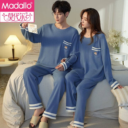 
Modal brand couple pajamas one man and one woman spring and autumn pure cotton thin comfortable breathable long-sleeved lover home clothing set ZX men 15810 women 2581 M women + men L