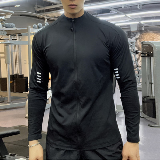 Tangjun American fitness clothes men's sports long-sleeved cycling jacket quick-drying slim stretch running training zipper cardigan gray 2XL size recommended 160-180 Jin Jin equals 0.5 kg