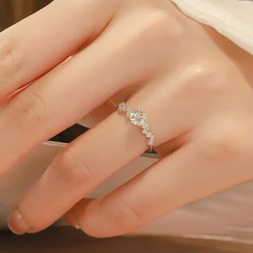 AVHE platinum galaxy diamond ring for women with big round buds and snowflakes, cultivated diamonds, real diamonds, D color, VVS wedding gifts for Chinese Valentine's Day. Galaxy diamond ring, platinum - 20 points, main diamond, D color, 9-20 rings optional, contact notes
