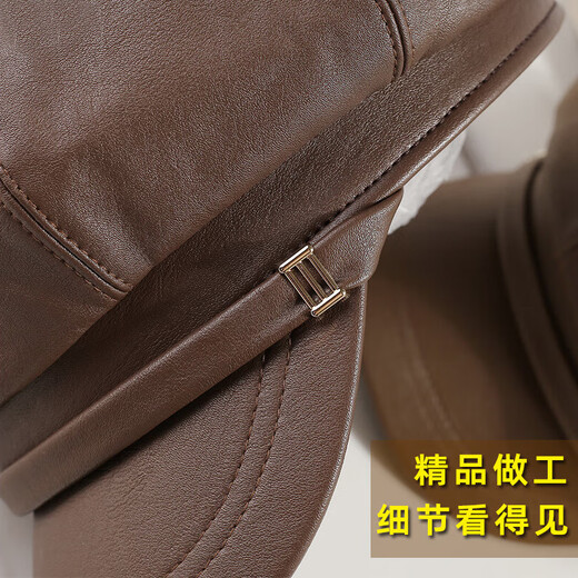 Jimmy leaf leather U octagonal hat for women in autumn and winter new style light luxury beret retro British painter hat black one size M (56-58cm)