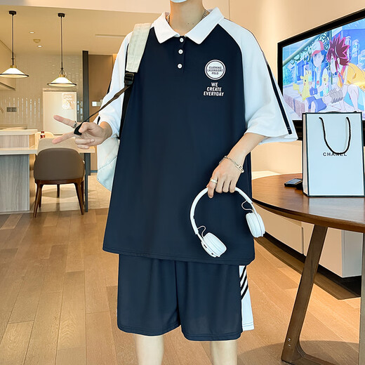 
Xiyu Youth T-shirt Sports Set with Trendy 2024 New Loose Short-Sleeved Top Men's Clothes Summer 5012 Black (Short Sleeve + Shorts) M (70-100Jin [Jin equals about 0.5 kg])