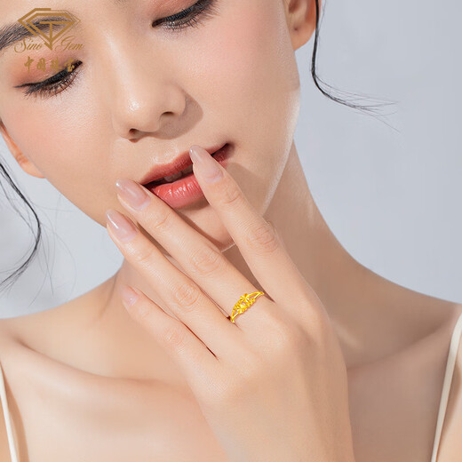 Chinese jewelry birthday gift for girlfriend gold ring female foot gold heart-to-heart ring alive gift for girlfriend