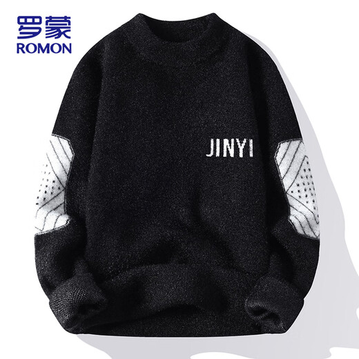 ROMON sweater men's autumn and winter casual round neck imitation mink velvet sweater thickened warm sweater men's clothing