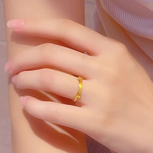 China Gold (CHINA GOLD) push-pull gold ring women's foot gold closed single ring ancient method glossy birthday gift for girlfriend and wife gold weight about 1.2g push-pull gold ring