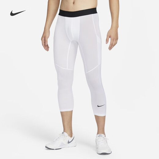 Nike Men's Breathable Tight Training Cropped Pants Winter Weightlifting Quick-Drying Knitted NIKE PRO FB7951 100 White/Black M