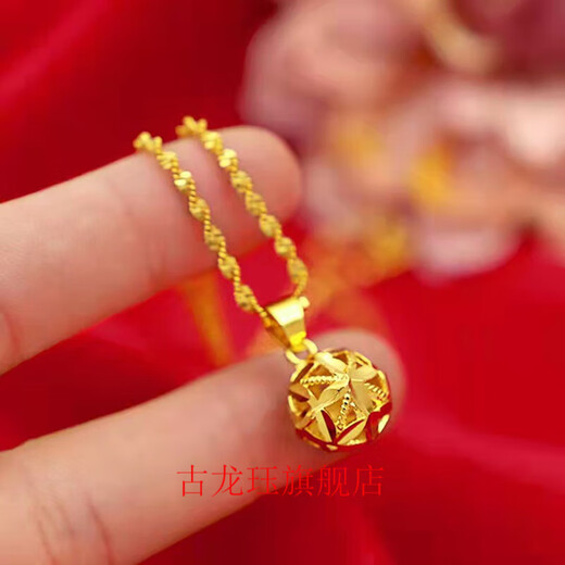 Gu Longjue 24IK gold necklace 999 pure gold 18k gold necklace water wave chain clavicle necklace gold transfer bead pendant (transfer bead pendant + necklace) 5g x 45cm