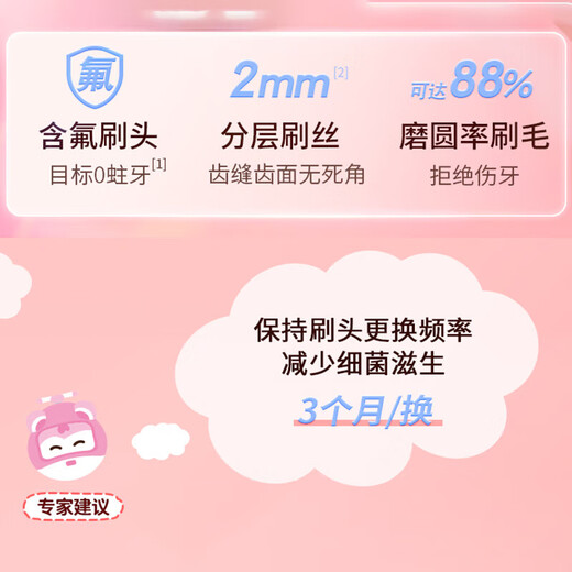 Sakykids children's electric toothbrush head contains fluoride brush filament, anti-moth soft bristles for gum protection, suitable for F2&K2 brush head, pink 2 pack