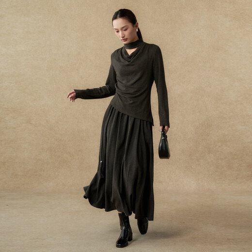 Nishimachi Muraya (SETIROM) Korean style women's blouse 2025 winter new style swing collar pinch pleated sexy top XHAD10445 dark gray one size