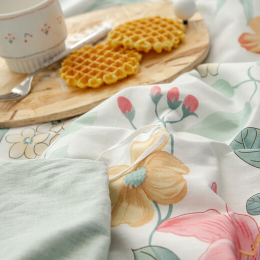 Grace 100% pure cotton 1.2 meters dormitory bed three-piece set four-piece set bed sheets and quilt cover single and double quilt cover bed sheets Mange Yayun rice 2m sheet four-piece set/quilt cover 220*240cm