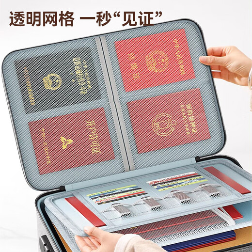 Xiuyou Family ID Speichertasche für home Multifunktion Haushaltskonto Buch Passport Organisieren mehrschichtiger Dokumentbeutel mit Schlossbox Großkapazität Aufbewahrungstasche [Graues Dreischichtschloss]