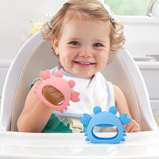 Teething Baby Food Grade Silicone Latex Toothbrush Teething Stick Teething Stick Teething Device Anti-Eating Hand Teether Pacifier Whale Blue and White Color Matching 1 Pack