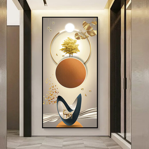 Dincmei Dingchuangmei Entrance Wall Sticker 3D Three-dimensional Decoration Painting Simple Modern Living Room Hanging Painting Aisle Sticker Wallpaper Self-adhesive Paper 96. Lucky Deer Follows Width 90cm-Height 180cm Self-adhesive Painting with Glue on the Back