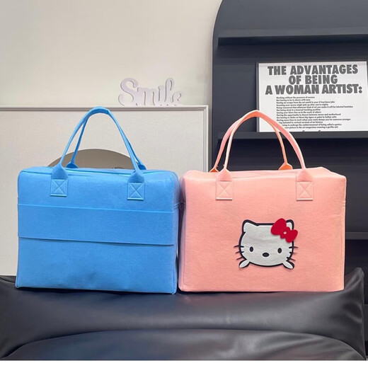 京东物流 收纳包卡通旅行包可爱化妆手提包学生住校大容量行李包 粉色kt猫【旅行包】