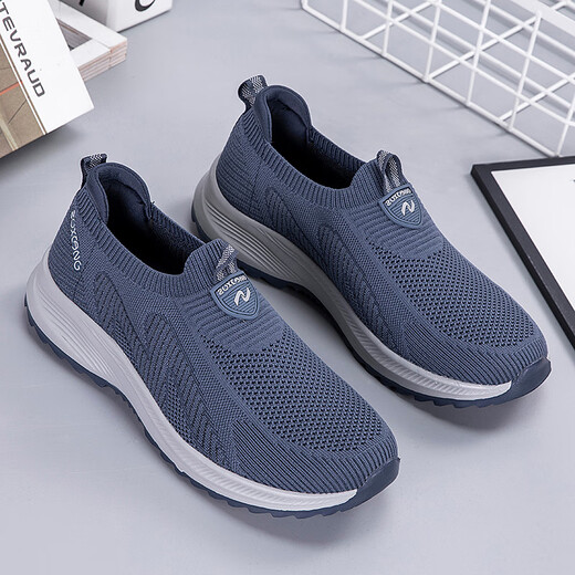 
Step fast foot and legitimate elderly shoes in autumn, one foot pedal for men's mesh breathable middle-aged and elderly comfortable father's walking leisure walking shoes Mist blue D6605 men's NI 40 sports shoes standard code