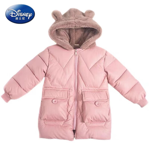 Disney Girls Cotton Jacke plus Samtjacke mittelgroße Kinder verdickte Parka 2024 Neue mittellange Winter-Kapuze-Baumwoll-Top-Rosa-Versandversicherung 120 Empfohlene Höhe 1105-115 cm
