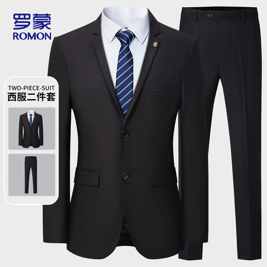 ROMON Suit Men's Casual Business Professional Formal Wedding Groomsmen and Grooms Suit Jacket E306 Black XL