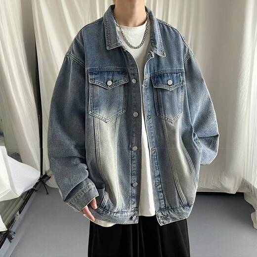 
Digada Jacket Men's American Retro Denim Jacket Spring and Autumn New Washed Old Stylish Loose Lapel High Street Top XHFS-683 Gray L