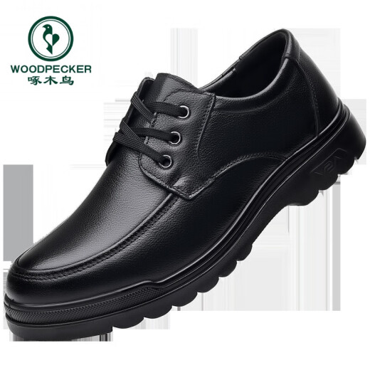 
Woodpecker leather shoes men's leather shoes soft sole soft leather spring and autumn casual shoes Korean style British versatile business formal wear men's shoes lq6627 black 38