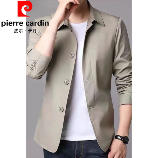 皮尔卡丹（pierre cardin）春秋季男士商务休闲夹克西装中青年纯色翻领薄款韩版修身风.衣外 浅灰色1048 M 【建议98-110斤】