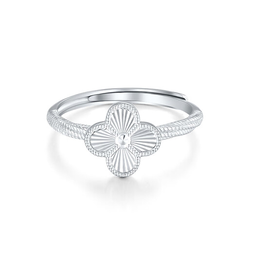 Mengjinyuan platinum ring four-leaf clover brushed sparkling live ring PT950 platinum birthday gift for girlfriend, weighing about 3.05g
