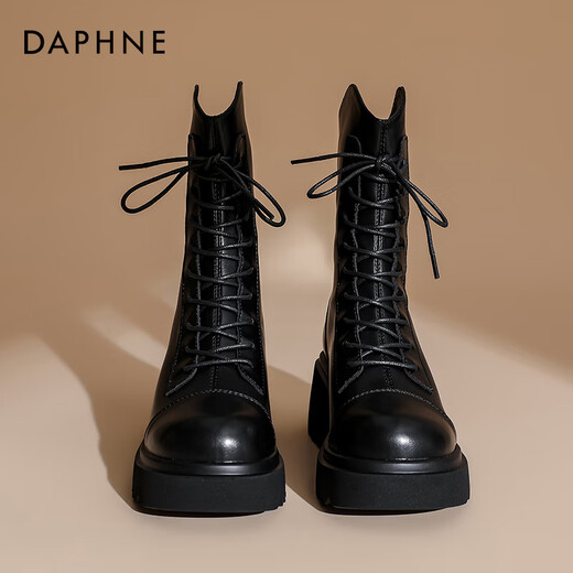 Daphne (DAPHNE) official thick-soled Martin boots for women 2024 new autumn black short boots for women British style small boots for women versatile black [main picture thick-soled V-mouth-6.5cm] 36