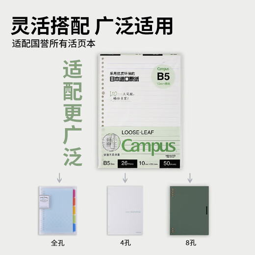
Guoyu (KOKUYO) A5 loose leaf paper Campus loose leaf paper inner page 10mm horizontal line 50 sheets/book WCN-CLL3527