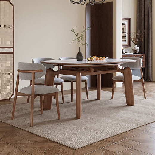 Clofu solid wood rock table dining table elephant legs square and radius dual-purpose dining table and chair combination 9906#1.35 meters one table and six chairs