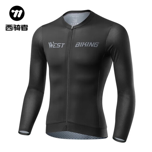 WestBiking Cycling Clothing Spring and Autumn Long Sleeve Men's Mountain Road Cycling Quick-Drying Breathable Top Cycling Clothes Black L