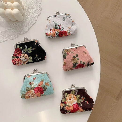 Retro -Münzbrieftasche Rose Stoff Brieftasche Mini -Leinwandbeutel Gold versteckte Münzbeutel Aufbewahrung Mini Blue Einzelpackung