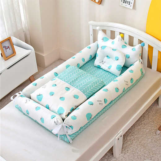 Beijia Yuanying crib mid-bed detachable and washable portable crib anti-shocking bionic fully removed baby pillow travel crib Crown (crown model) 90*55*35cm [with quilt]

