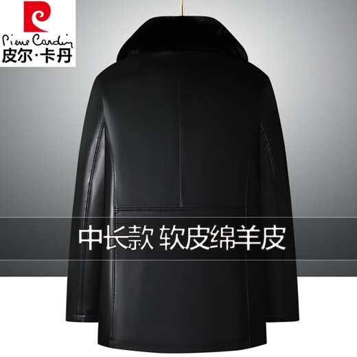 皮尔卡丹（pierre cardin）中老年真皮皮衣男加绒加厚大码男士中长款派克服大衣男绵羊皮外套 黑色【狐狸真毛领】 XL 180【140-160斤穿】