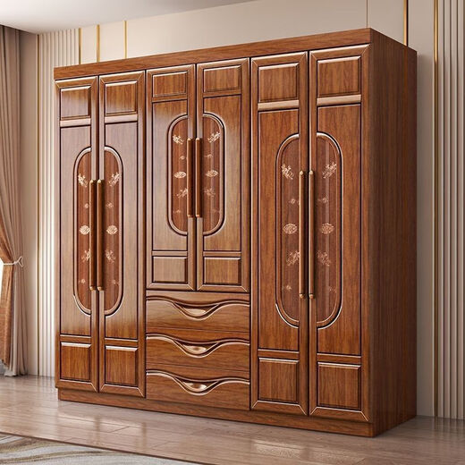 Suzhan walnut wardrobe new Chinese style solid wood bedroom logs all solid wood home modern three, four, five and six door combination wardrobe four door wardrobe + dressing table + makeup stool