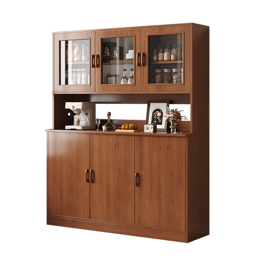 Konosu solid wood sideboard integrated wall-mounted living room wine cabinet tea cabinet storage cabinet multi-functional meal preparation storage storage cabinet four cabinet doors walnut color 80*34*182cm self-installation (installation tools provided)
