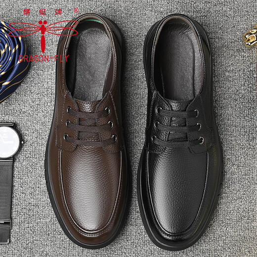 Dragonfly Brand Chaussures pour hommes Chaussures en cuir masculin Nouveau style Houstable Business Men's Casual Casual-Layer Cowhide Cuir One Foot Chaussures Lazy Chaussures Daddy Men 6627 noir 39