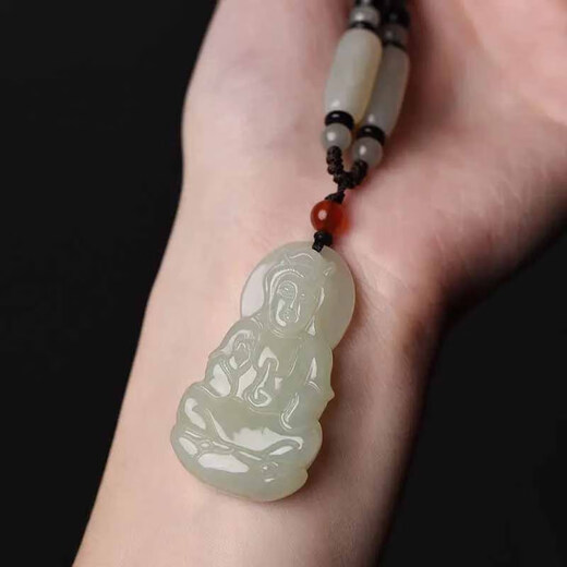 Qi Xiaomi Afghan Jade Guanyin Pendant Men's Necklace Women's Lucky Pendant Retro Long Couple Adjustable Sweatshirt Chain Guanyin Necklace Men's