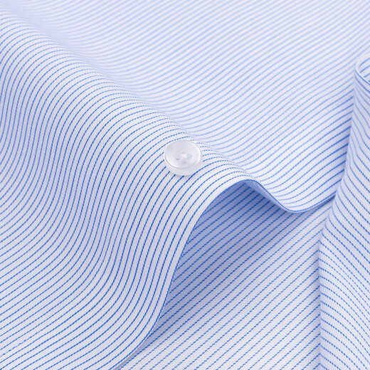 Shanshan (FIRS) [DP Free Bügeln] Kurzärärmelte Hemd Herren Pure Cotton Stripes Sommergeschäft Formale Kleidung Baumwollhellblaue Streifen 41