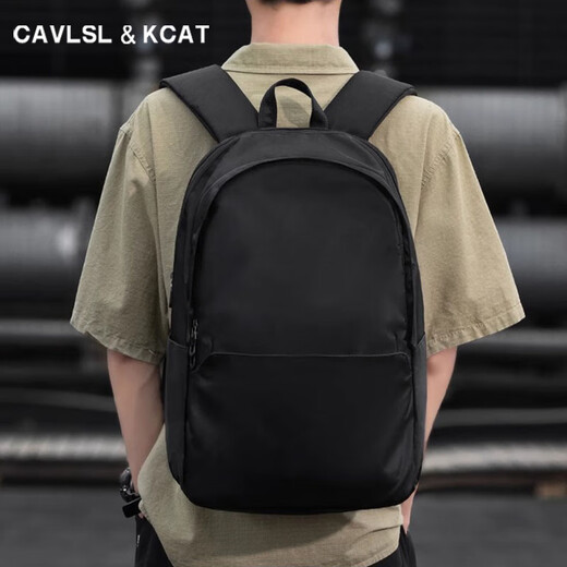 CavlslKcat双肩包男士休闲背包旅行笔记本电脑包轻便大容量初高中大学生书包 黑色（升级版）