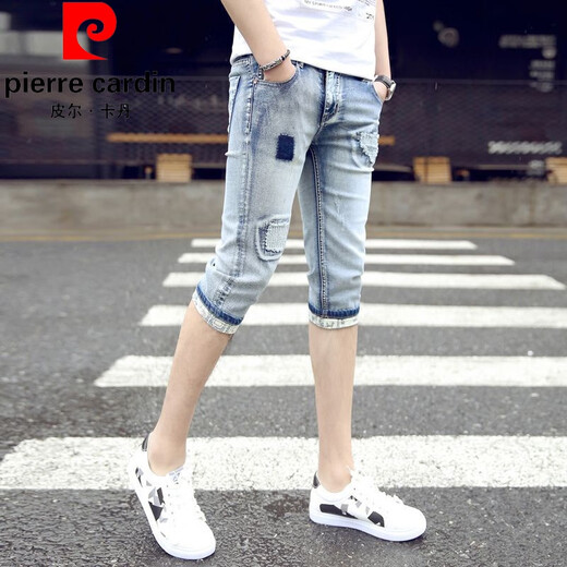 Pierre cardin (pierre cardin) seven-point denim shorts men's Korean style trendy slim 6-point mid-trousers summer thin casual 7-point small-foot pants knitted blue [fashion new style] 759 32 size [waist circumference 2 feet 5]