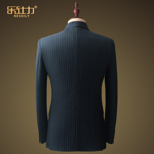 Lexili wool suit suit men's high-end business slim suit blue striped double-breasted British style palace dress wool gray and blue striped 3-piece set 180/XL 52 size, default size 33 pants