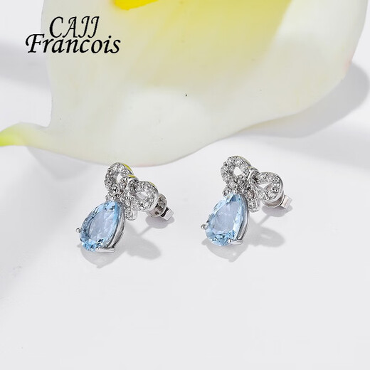 CAJJ Francois 4 carat aquamarine earrings, earrings, natural colored gems, 925 silver inlaid with zircon, jewelry, gemstones, aquamarine earrings