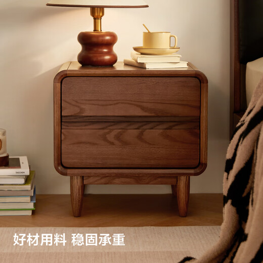 Lin's Home Retro All Solid Wood Bedside Table New Oak Ultra-Narrow Storage Cabinet Lin's Wood Cocoa Series LH586B1 Retro Color | 586B1-A Bedside Table Express