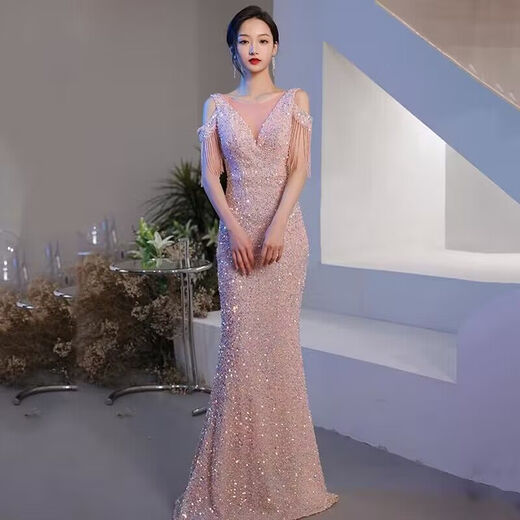 微爱的小松鼠（weiaidexiaosongshu）晚礼服裙女2023新款宴会气质鱼尾主持人名媛轻奢小众高端 白色 L