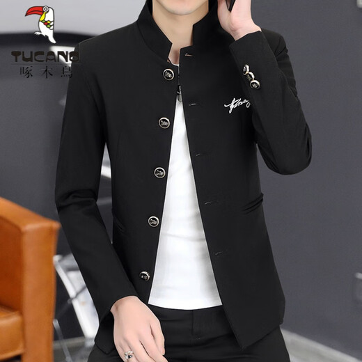 Woodpecker (TUCANO) casual suit men's jacket men's 2025 new spring and autumn stand collar suit slim body Zhongshan jacket men's blue XL