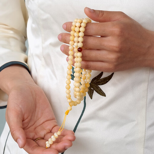 DRJEFUN natural amber beeswax round bead bracelet 108 pieces necklace men's Russian chicken oil yellow bucket bead bracelet women's 9MM certificate number 2811 gold demon white